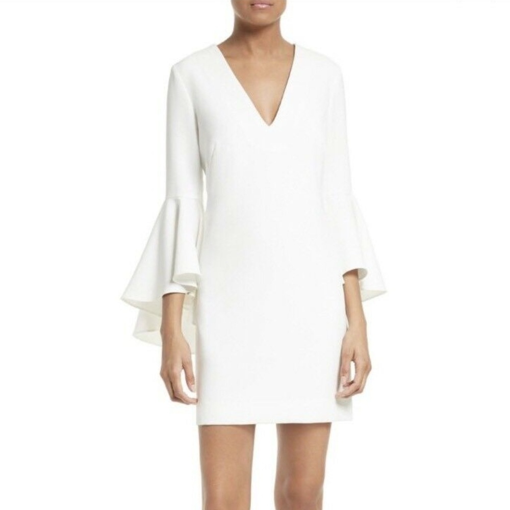 Milly Italian Cady V-Neck Bell Sleeve Mini Dress